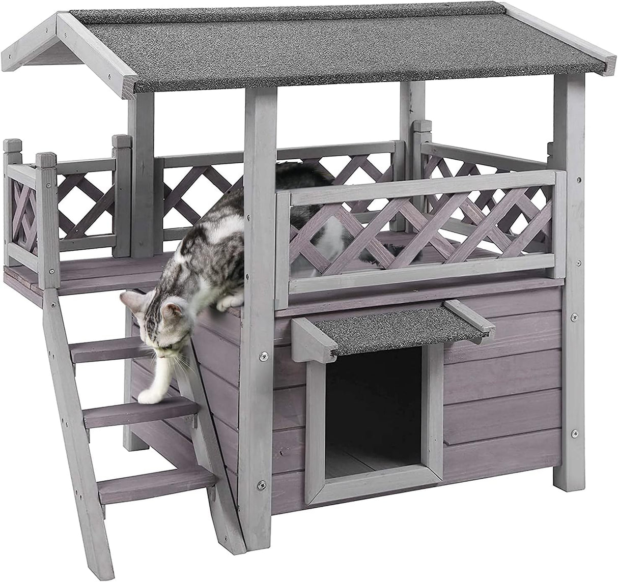 Casa para Gatos Fera, AIR09-BS, de Madera, 2 Pisos, Impermeable
