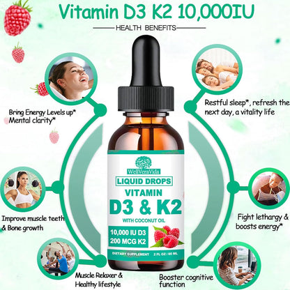 Suplemento D3 K2 Vitamina 10000iu - Salud Ósea y Articular