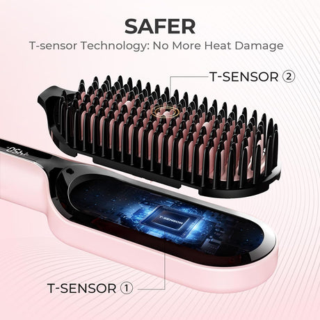 Cepillo alisador de cabello iónico con 16 temperaturas Rosa