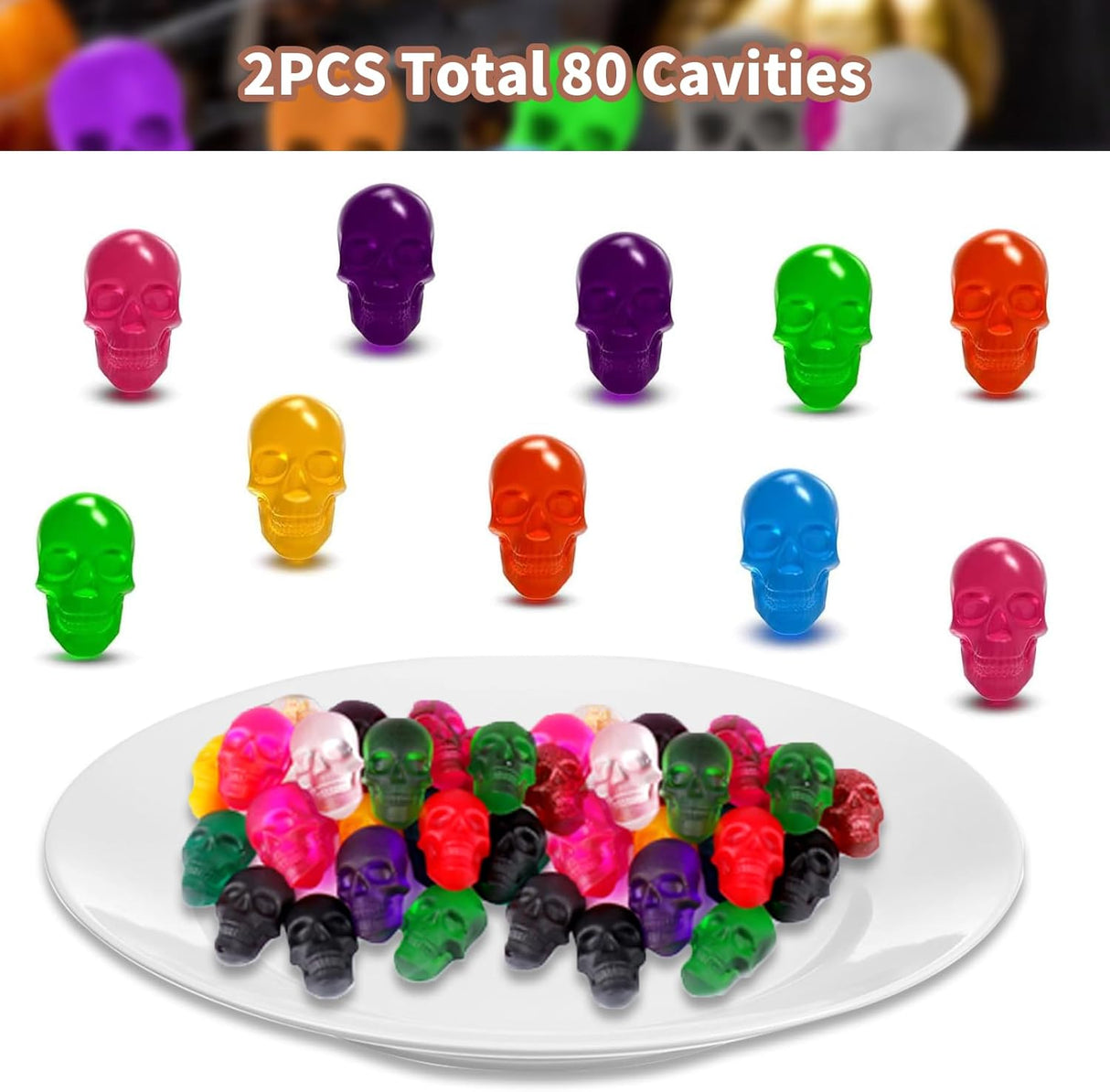 Moldes de Silicona Calavera, 2 Pzs, 40 Cavidades, Halloween