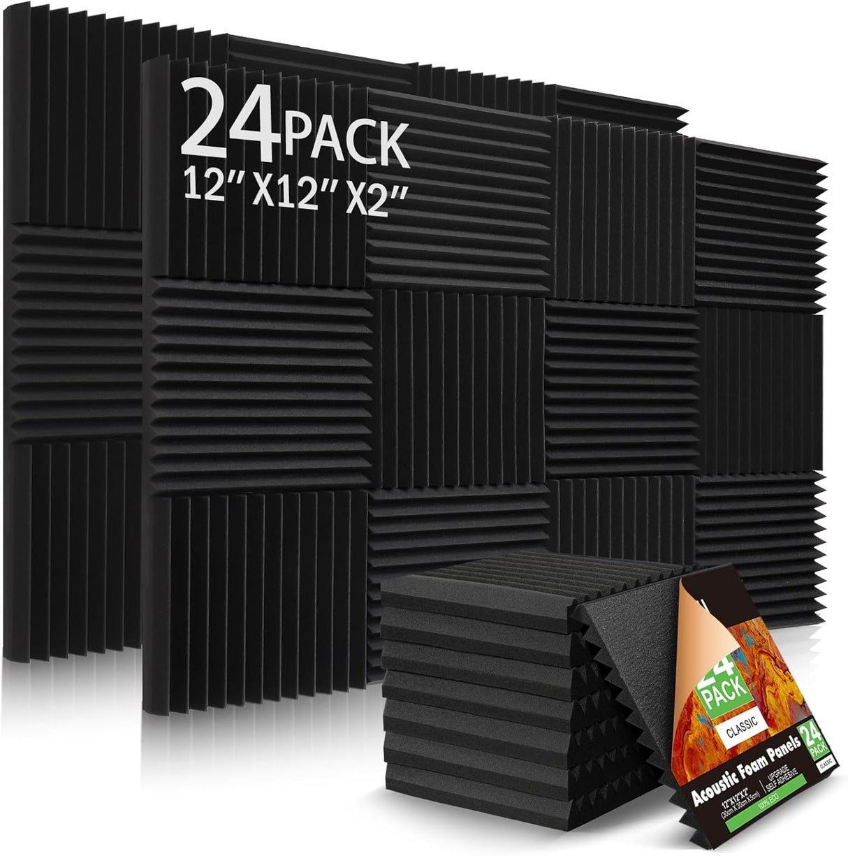 Paneles Acústicos Autoadhesivos 24 Pck, Alta Densidad 2 x 12