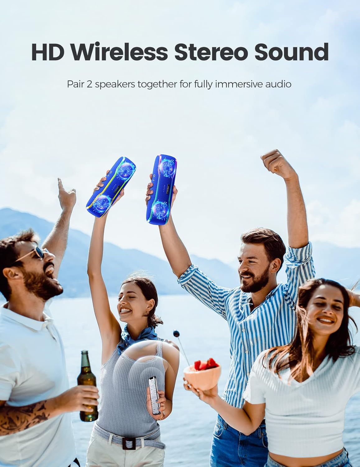 Altavoz Bluetooth IPX7 impermeable, Super Bass, TWS 25W