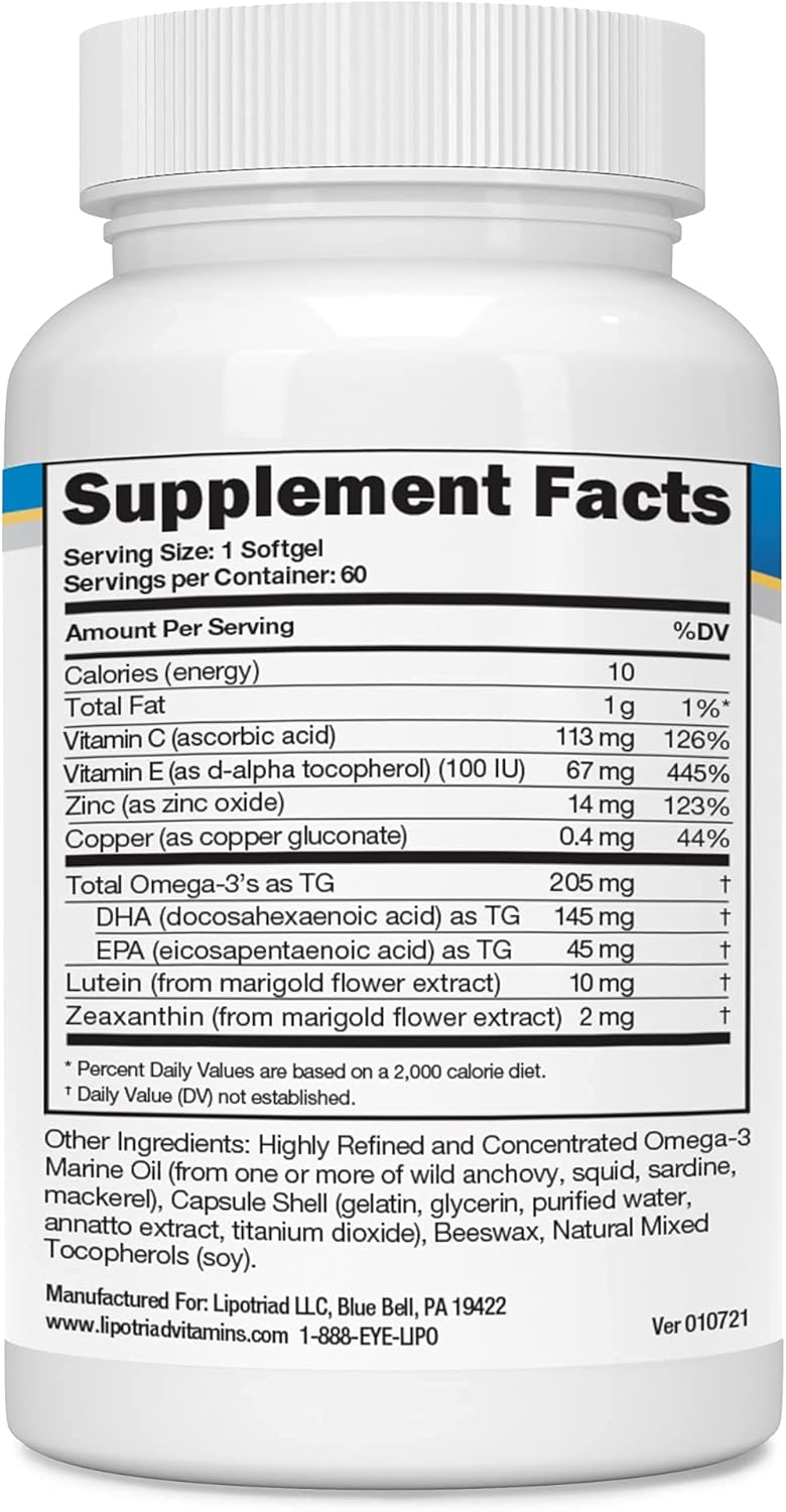 Suplemento Lipotriad de vitaminas y minerales para los ojos