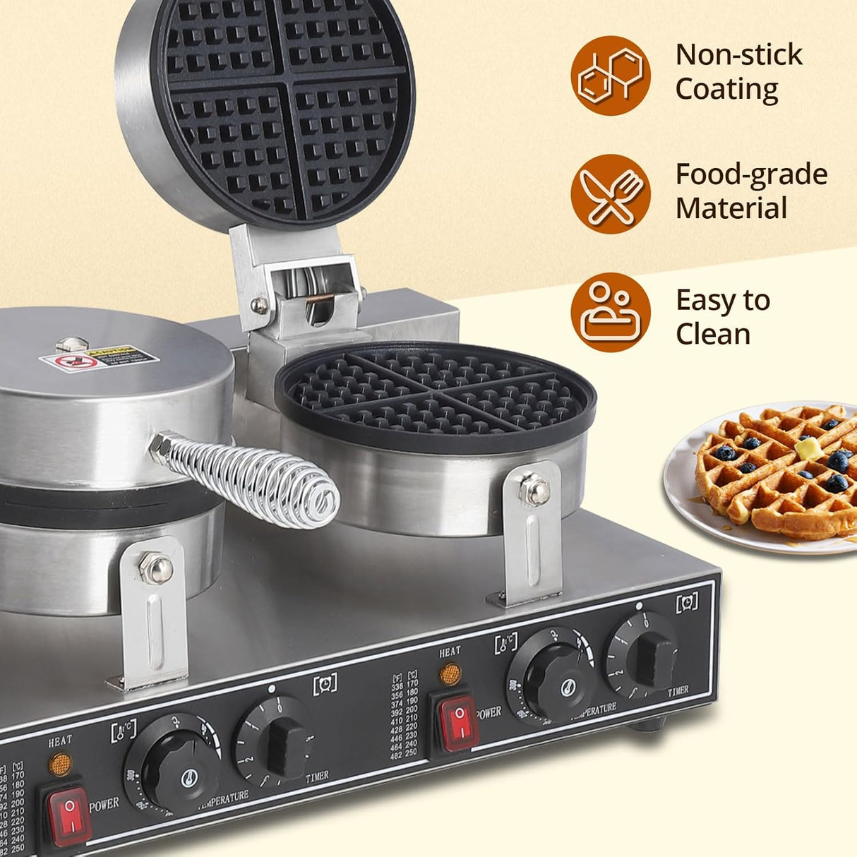 Máquina Waffle Doble Cabeza 110V 2600W Acero Inoxidable