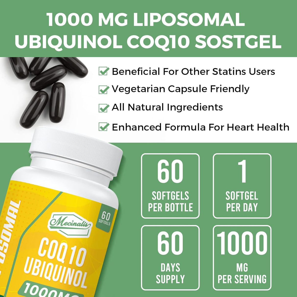 Liposomal CoQ10 1000mg Vegan Antioxidant 120 Softgels