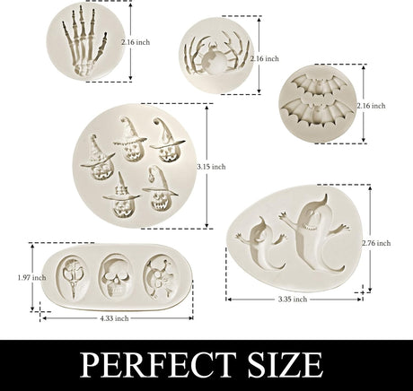 Moldes de Chocolate Halloween, 6PCS, Silicona, Calaveras y Más