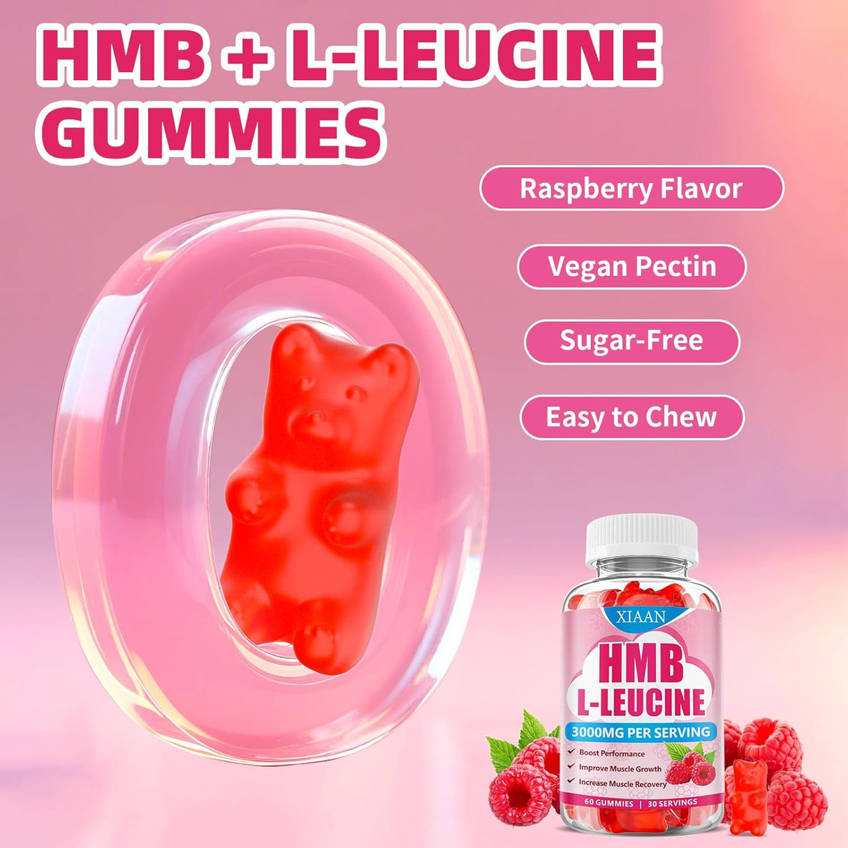 Gominolas HMB y Leucina para músculo, 3000mg, 120u