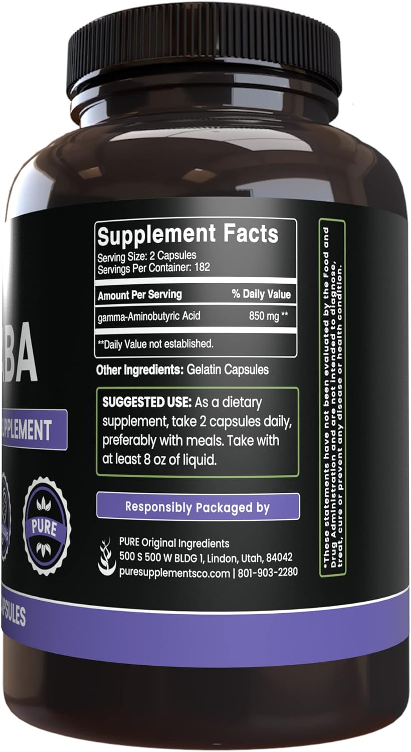 Suplementos PURE  GABA (365 cápsulas) sin magnesio