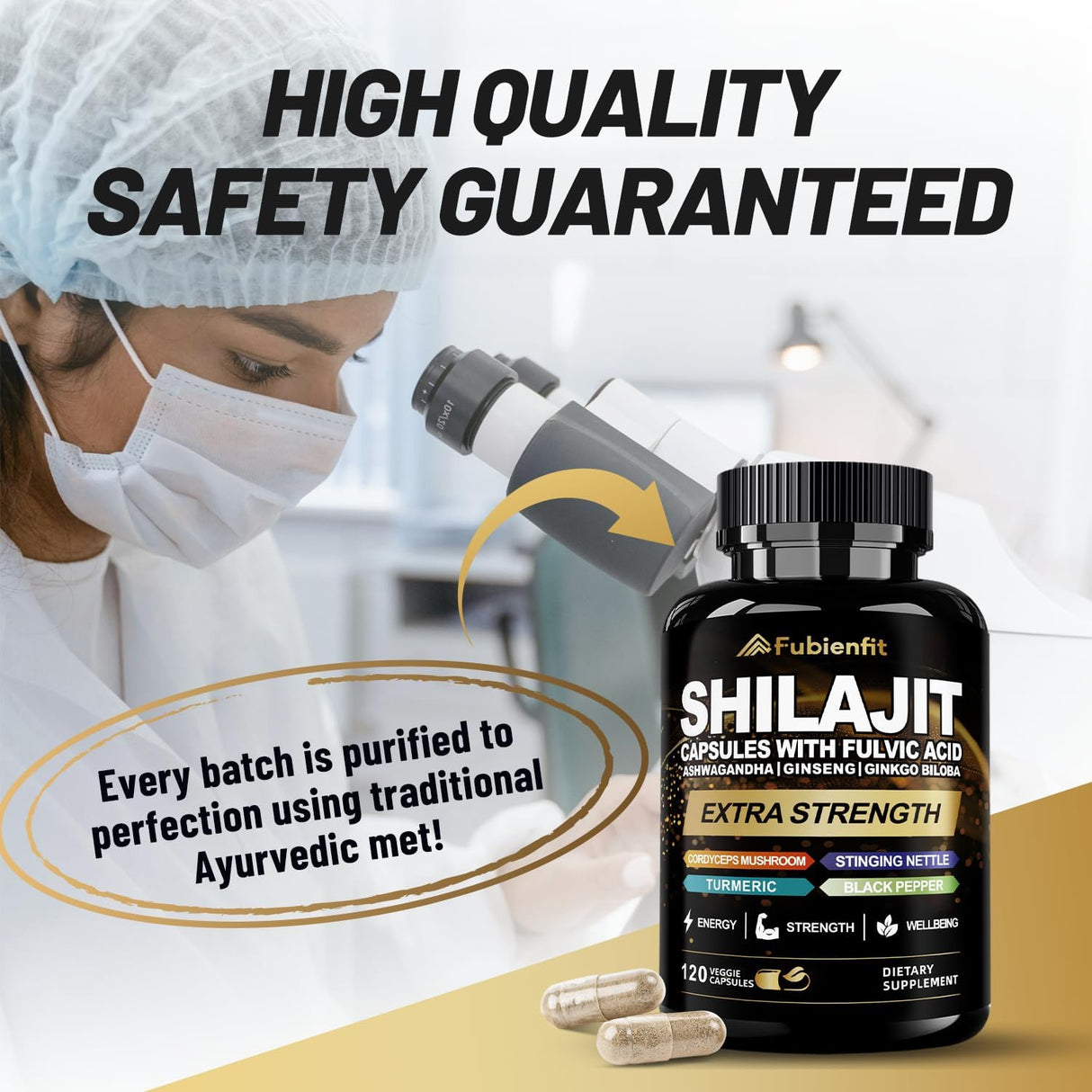 Capsulas de Shilajit Premium con Ashwagandha y Ginseng, 120