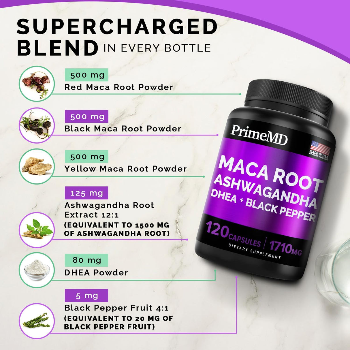 Cápsulas de Maca Orgánica y Ashwagandha - 1710mg - 120 Cápsulas