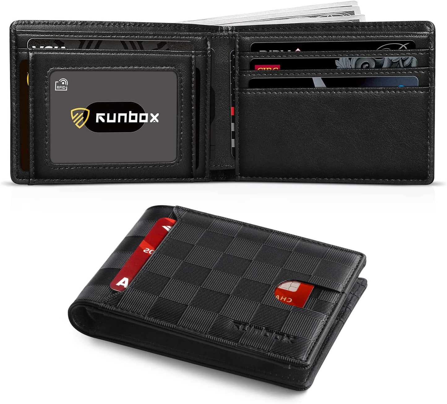 Billetera RUNBOX para Hombre, delgada, RFID, 11 ranuras, bifold