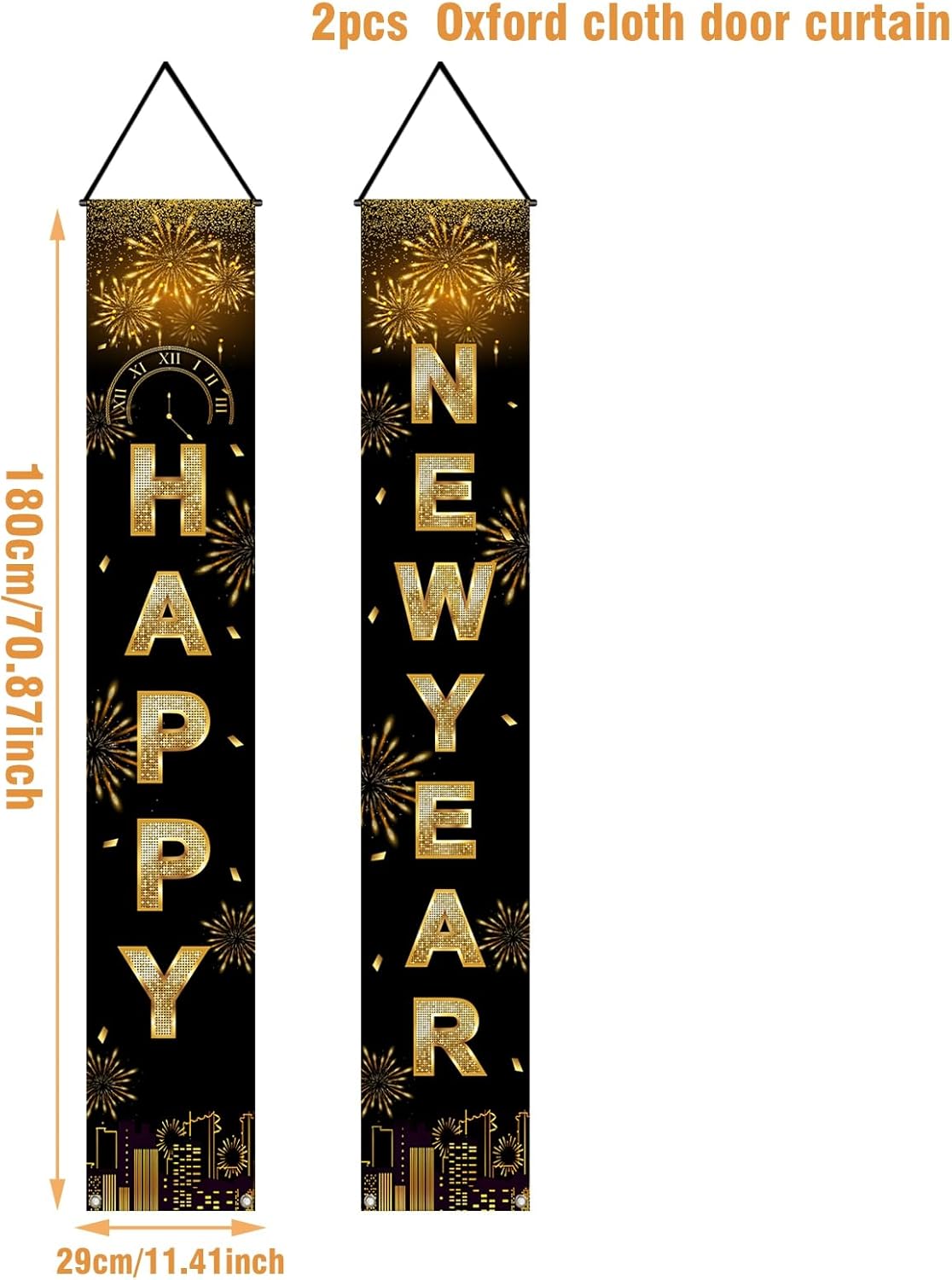 Banderas de Puerta Feliz Año Nuevo - Decoración 71x12 Pulgadas