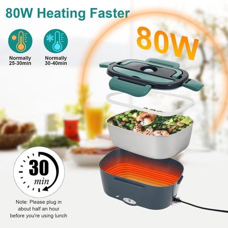 Calentador de Comida Eléctrico, portátil, 80W, 12V/24V/110V