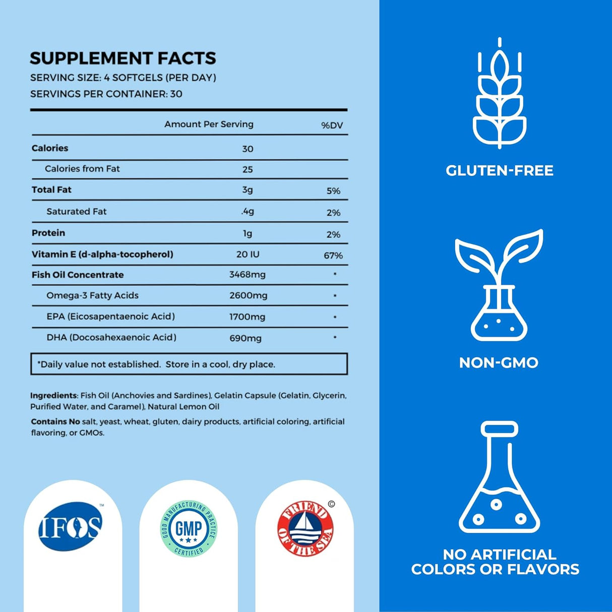 Suplementos de Aceite de Pescado Omega 3 - Alta EPA/DHA 120 caps
