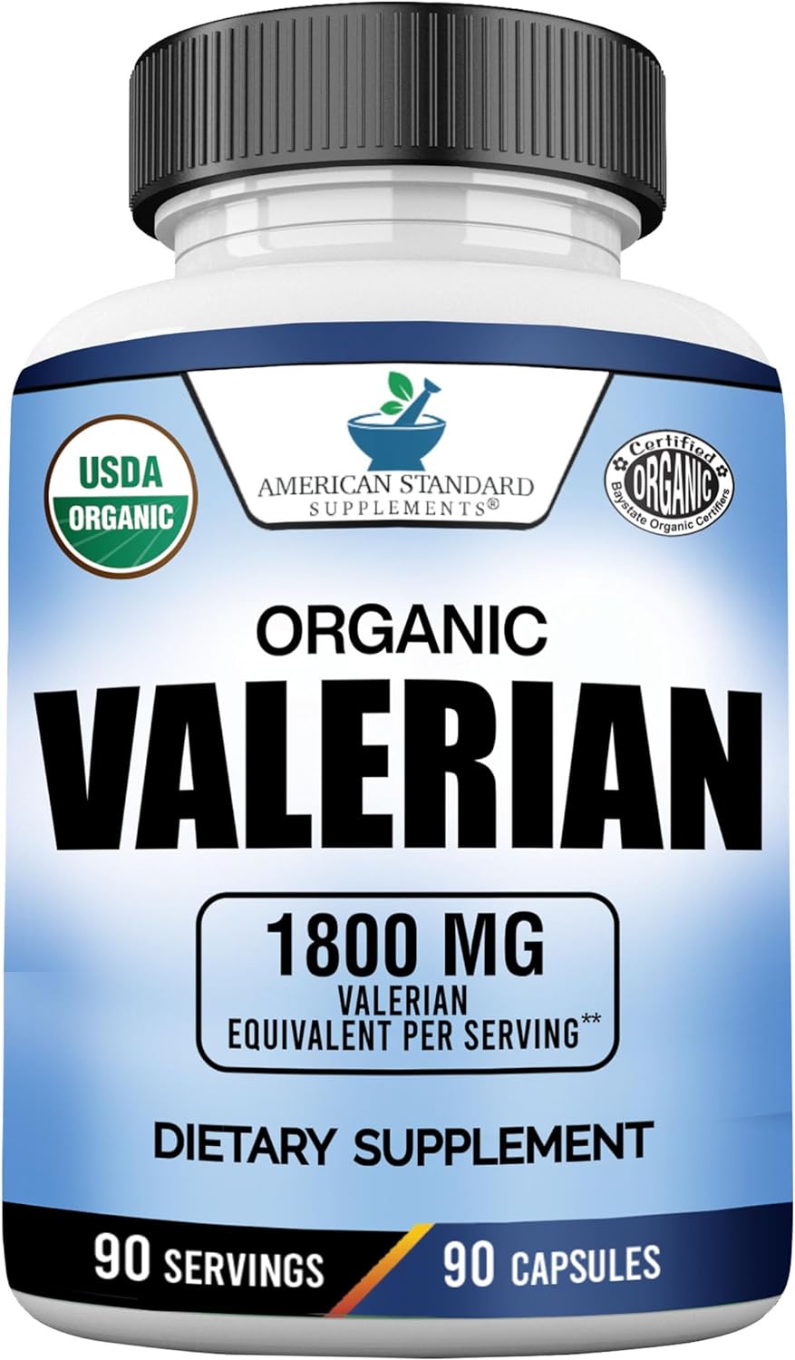Suplemento Valeriana orgánica de 1800 mg  vegana 90 cáp