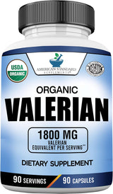 Suplemento Valeriana orgánica de 1800 mg  vegana 90 cáp