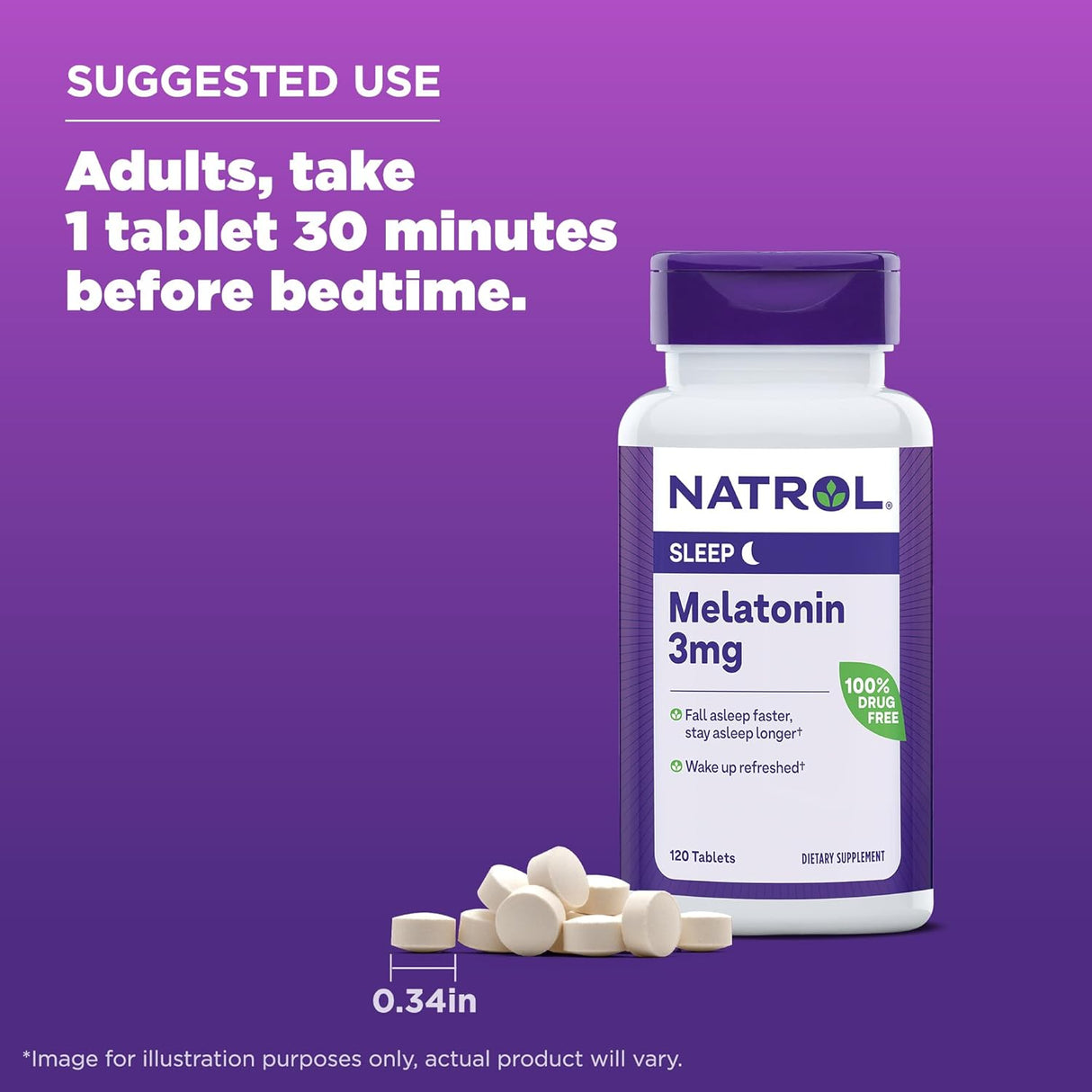 Suplemento de Melatonina 3 mg Natrol, 120 tabletas, 120 días