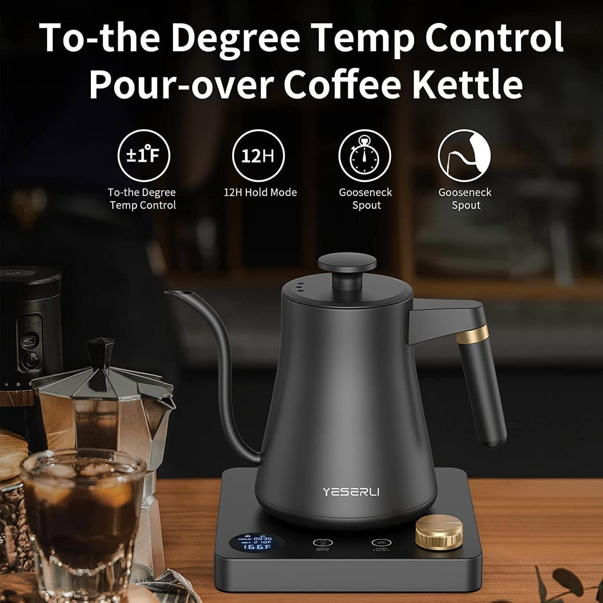 Hervidor Eléctrico Gooseneck 1200W, Control de Temperatura, 1L