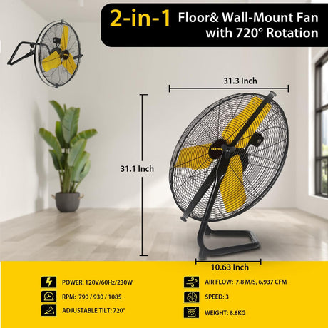 Ventilador Industrial VENTISOL 24, 720° Inclinación, 3 Velocidades