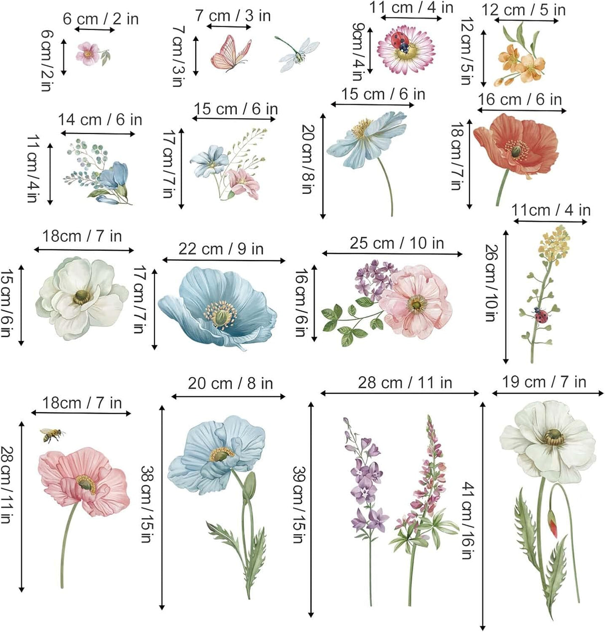 Stickers de Poppy Floral Wondever para Paredes - Peel and Stick