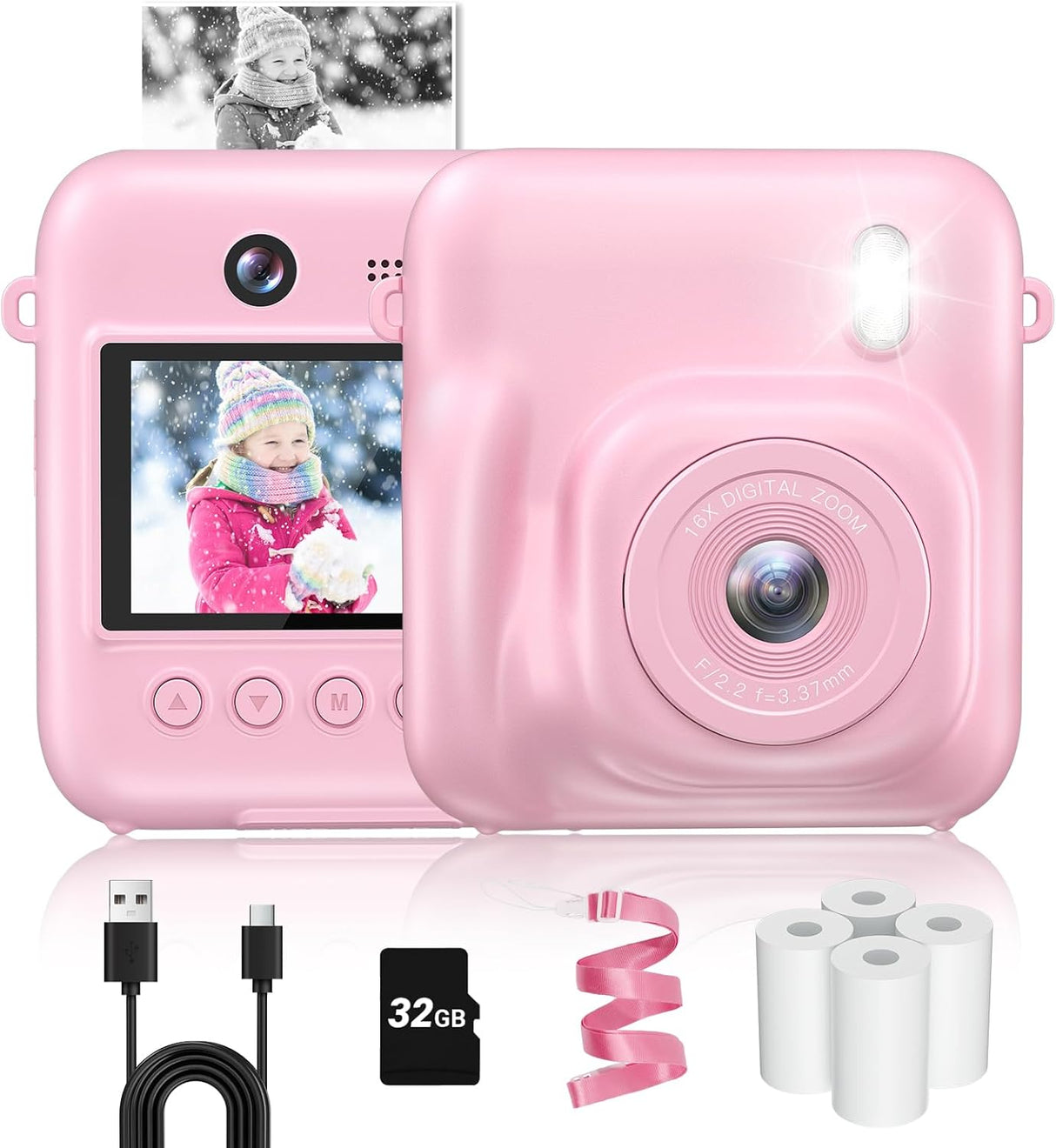 Cámara instantánea para niños 48MP, 1080P, con papel y tarjeta
