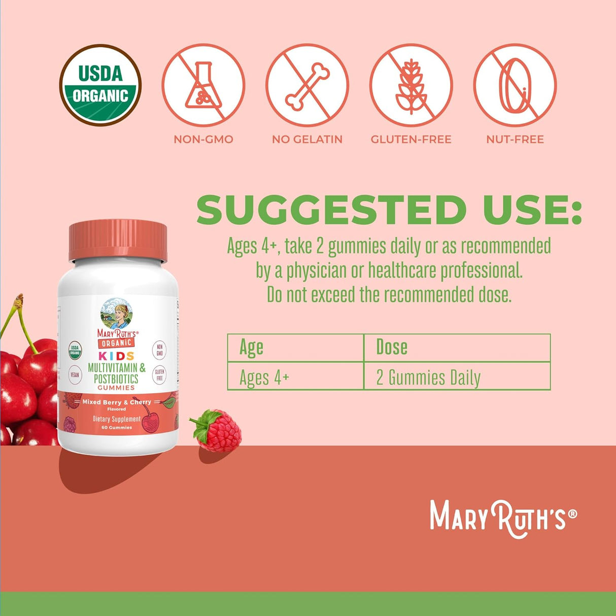 Vitaminas infantiles MaryRuth Organics | Orgánico, Vegano, 60 cápsulas