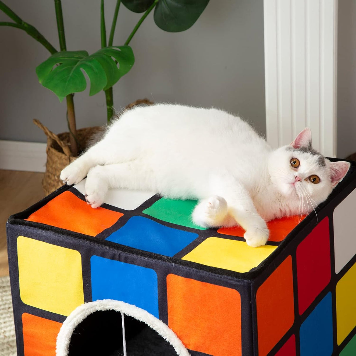 Casa para gatos LUCKITTY con cojines reversibles y juguete