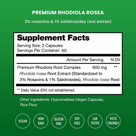 Suplementos Rhodiola Rosea 120 Cáp Rosavin Plus Salidrosides