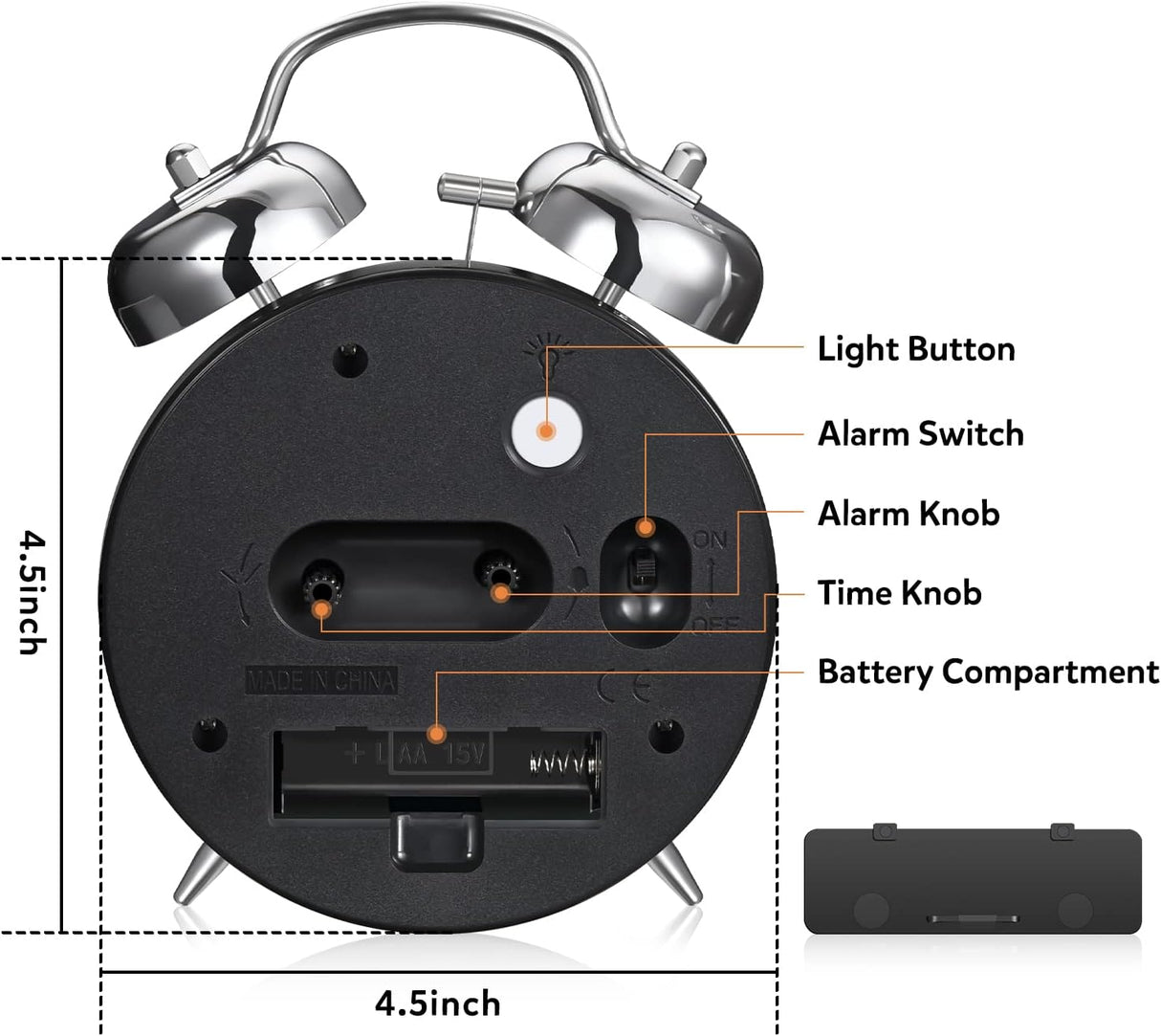 Reloj despertador analógico retro para adultos, 4 pulgadas, silencioso