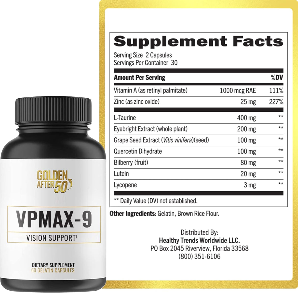 Suplemento de apoyo para la visión Golden After 50 VpMax-9