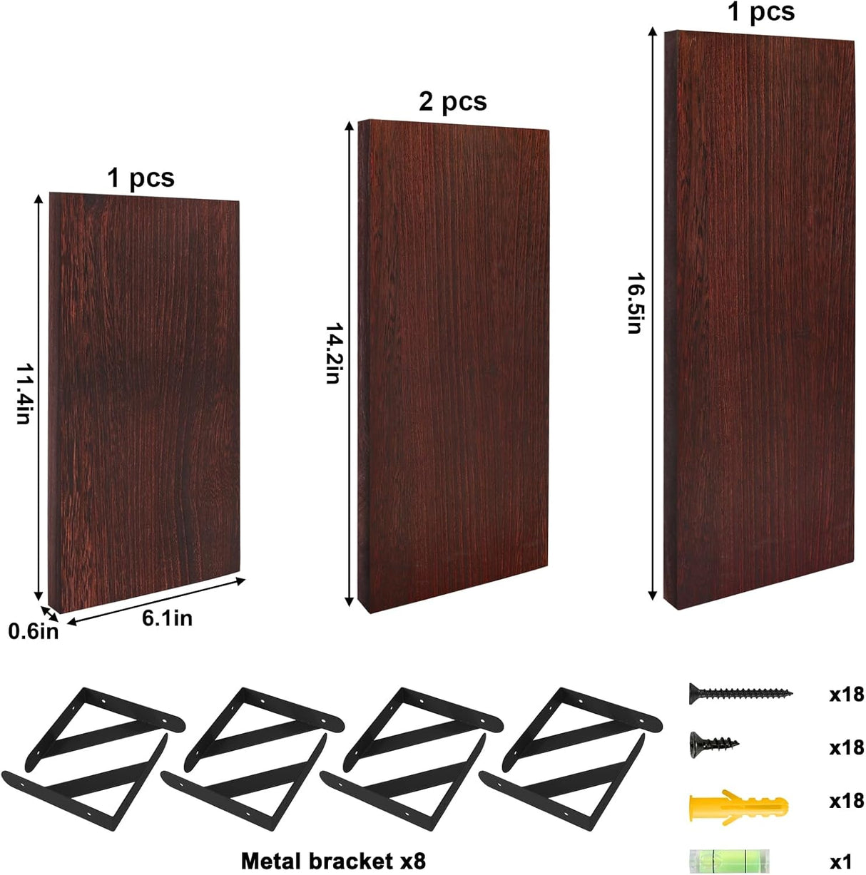 Estanterías Flotantes YGEOMER, Madera, Set de 4 Tamaños Variados