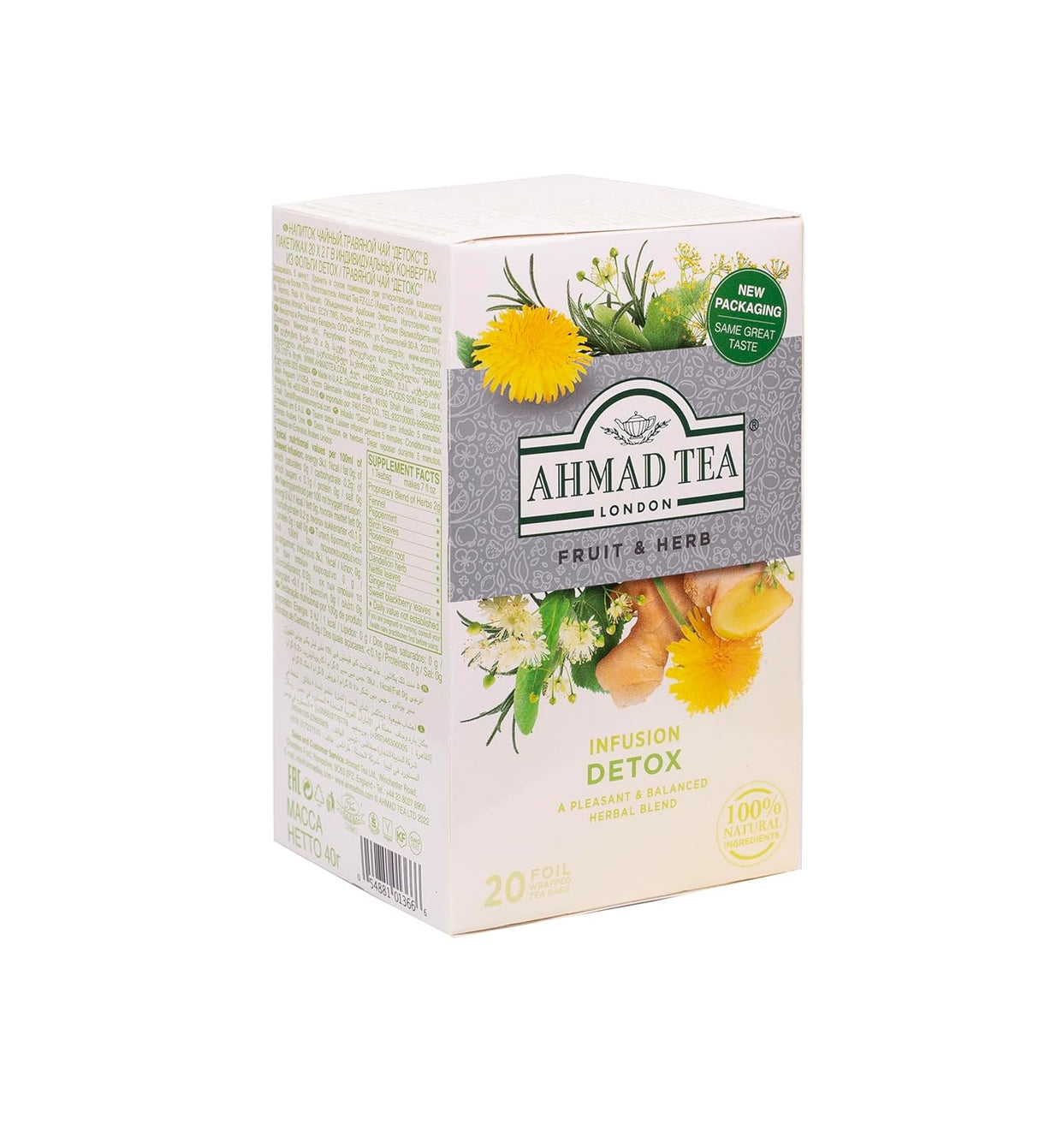 Ahmad Té Hierbas Detox, 20uds, Sin cafeína ni azúcar
