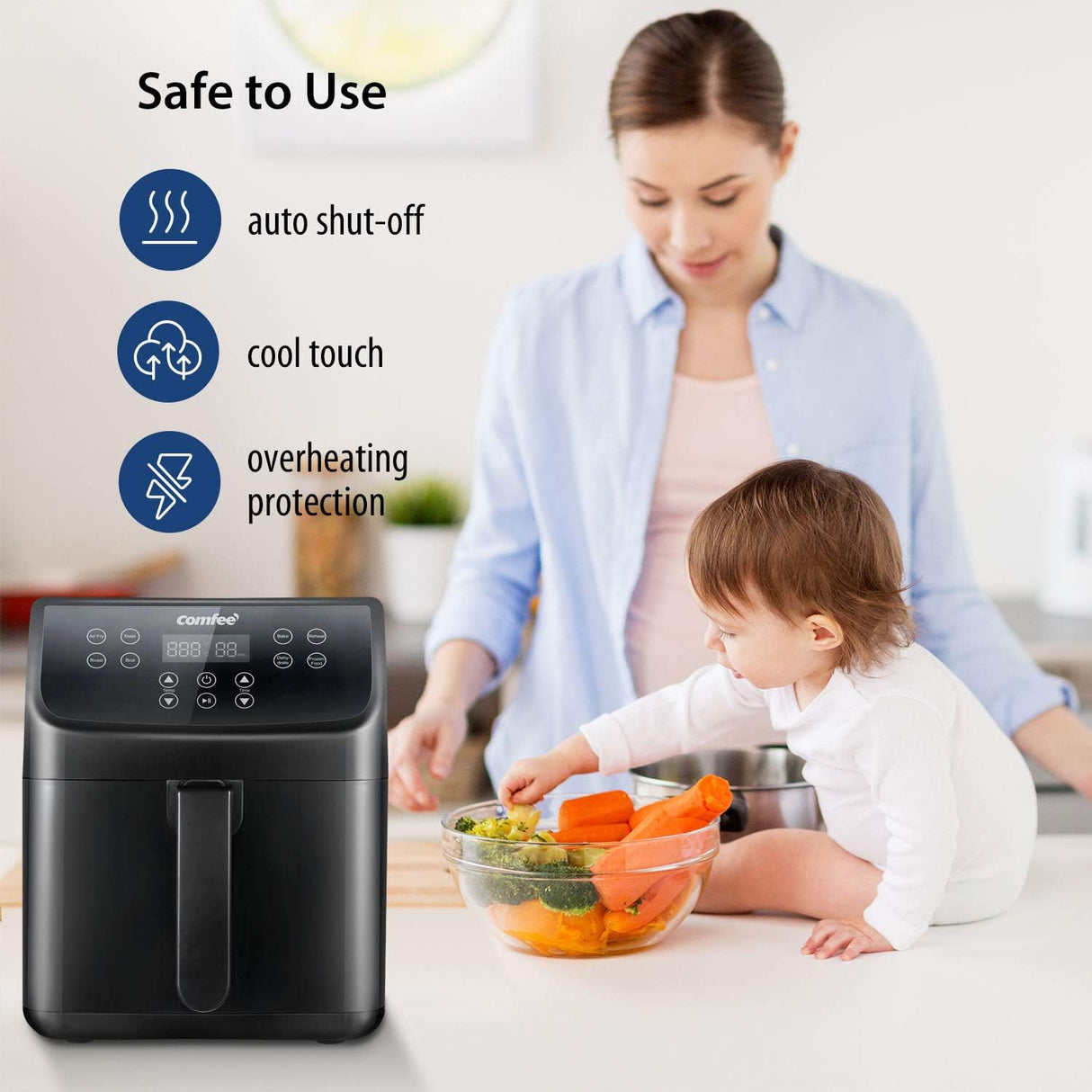 Freidora de aire COMFEE 5.8Qt 1700W, 8 funciones, digital