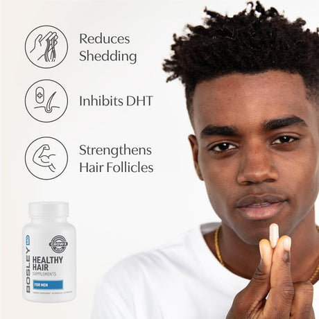 BosleyMD Suplementos saludables para el crecimiento del cabello con bloqueadores DHT para mujeres y hombres para un cabello más grueso, más lleno y más fuerte, suministro de 1 a 2 meses