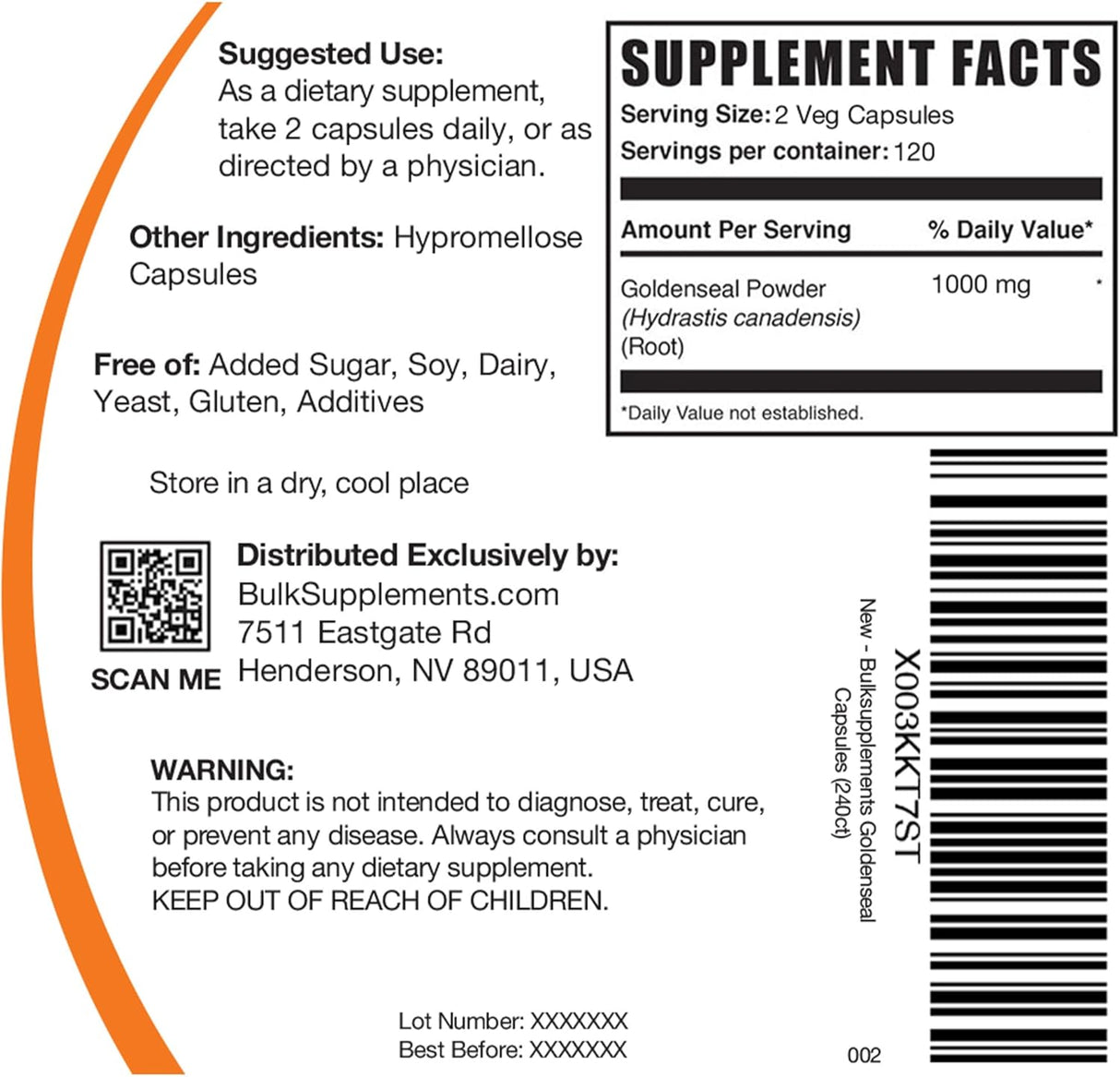 Suplemento BULKSUPPLEMENTS Goldenseal raíz de sello dorado