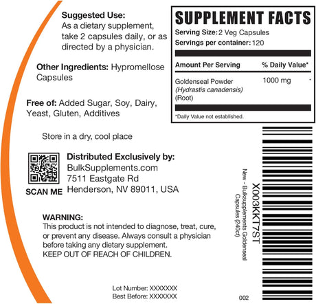Suplemento BULKSUPPLEMENTS Goldenseal raíz de sello dorado