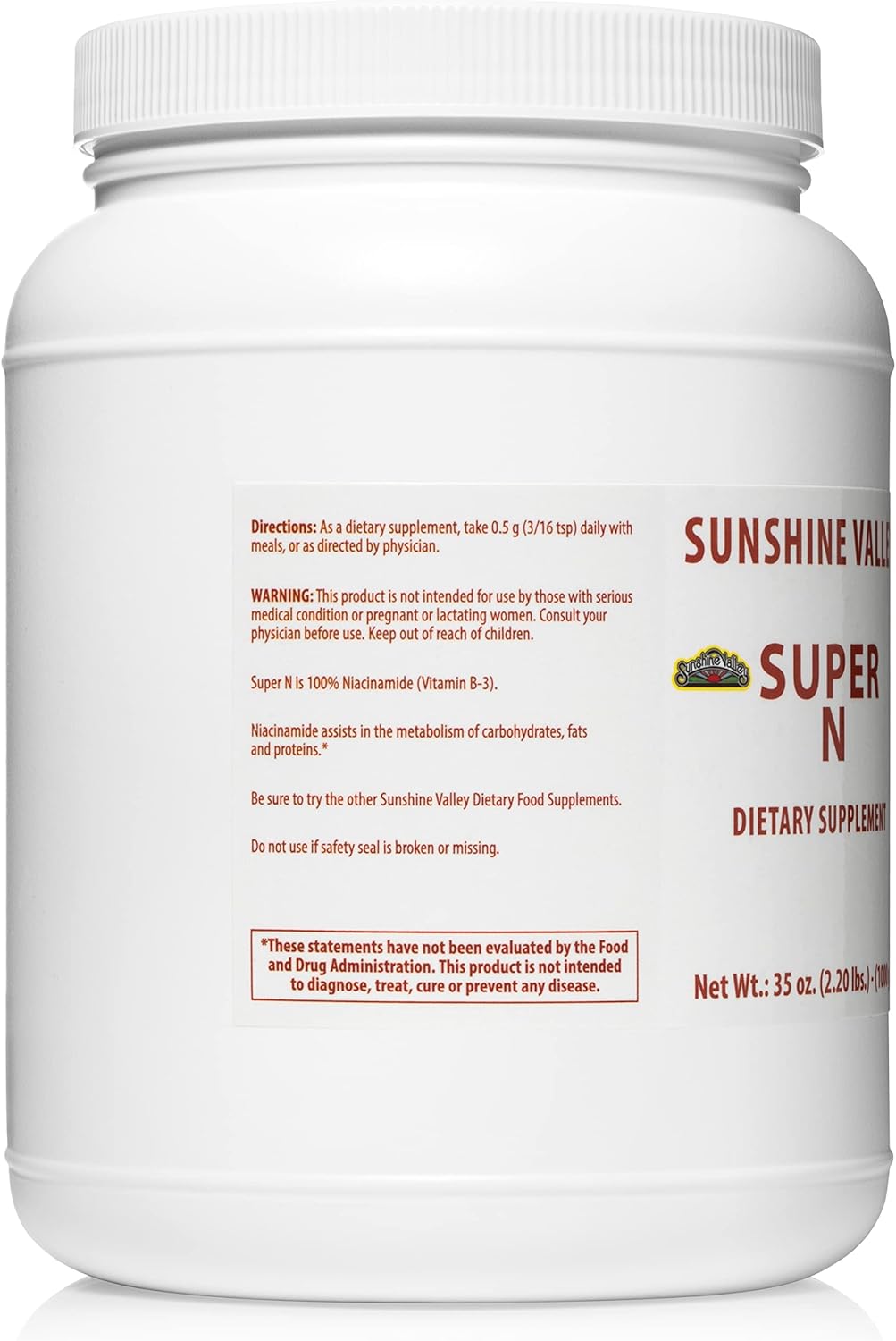 Suplemento N Niacinamida (vitamina B3) en polvo sin OMG 35oz