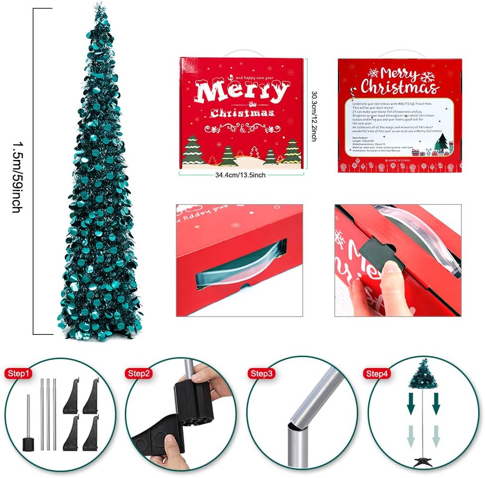 Árbol de Navidad MACTING 5ft con luces y fácil ensamblaje