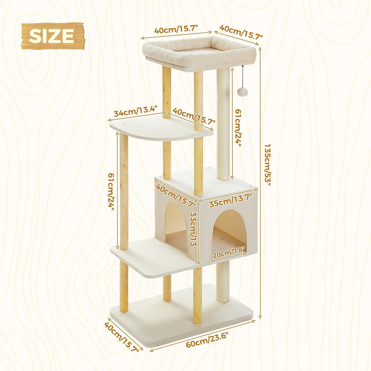 Árbol para Gatos PAWZ Road, 53 Madera, Rascadores, Modelo