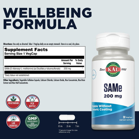 Suplemento KAL Mismo 200 mg (S-adenosil-L-metionina)