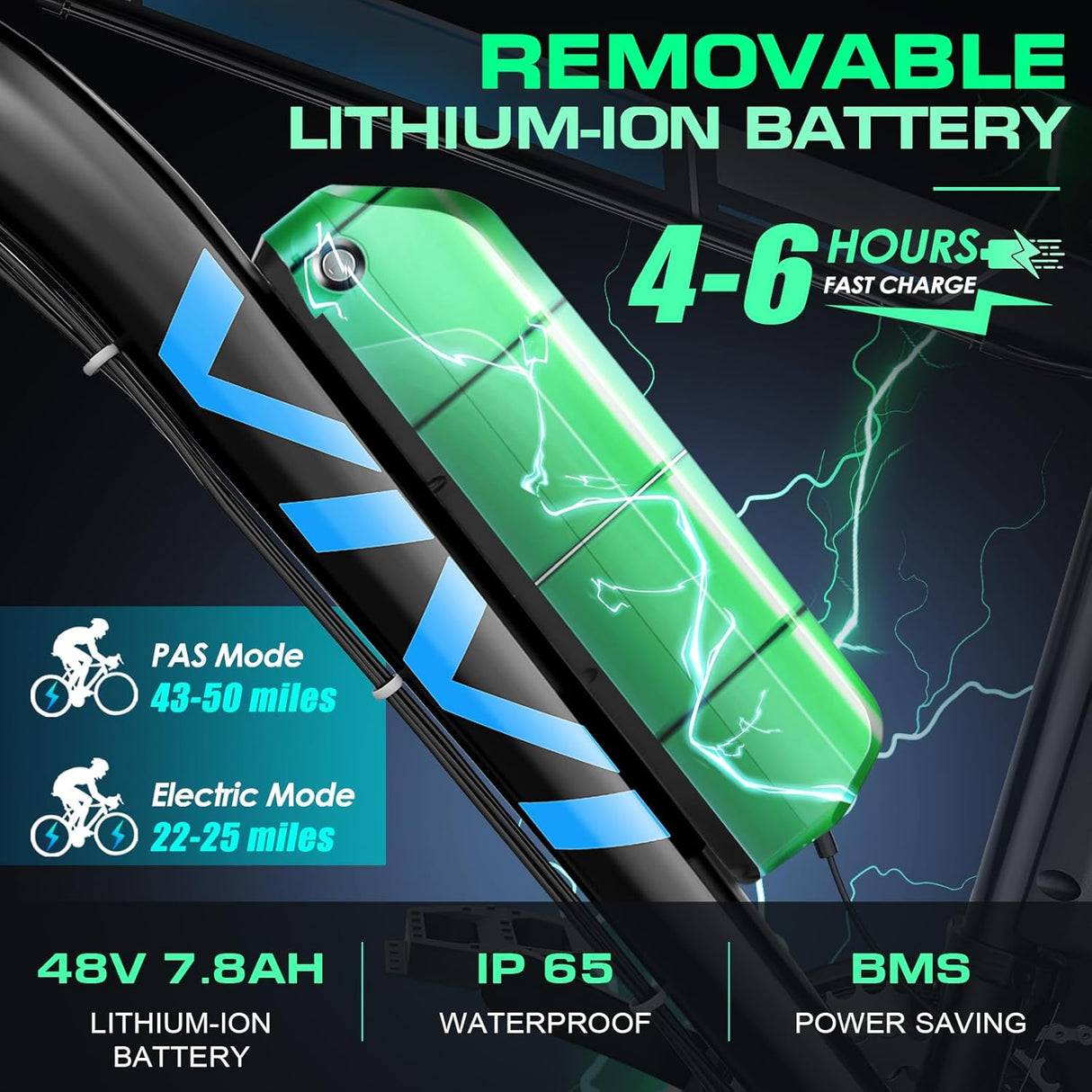 Bicicleta Eléctrica Vivi 780W, 50 millas, 21 velocidades, 26”