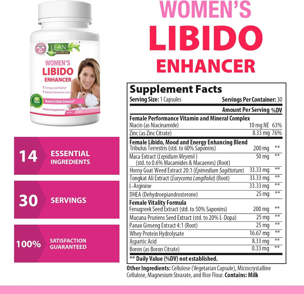 Suplemento Libido Mujer, Energía, Equilibrio Hormonal, 30 Caps