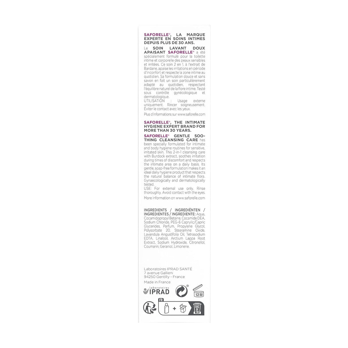 Cuidado Limpiador Suave Saforelle 100ml, Ideal para Piel Sensible
