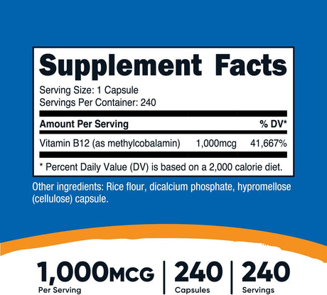 Suplemento B12 vegetariano sin OMG y sin gluten Nutricost