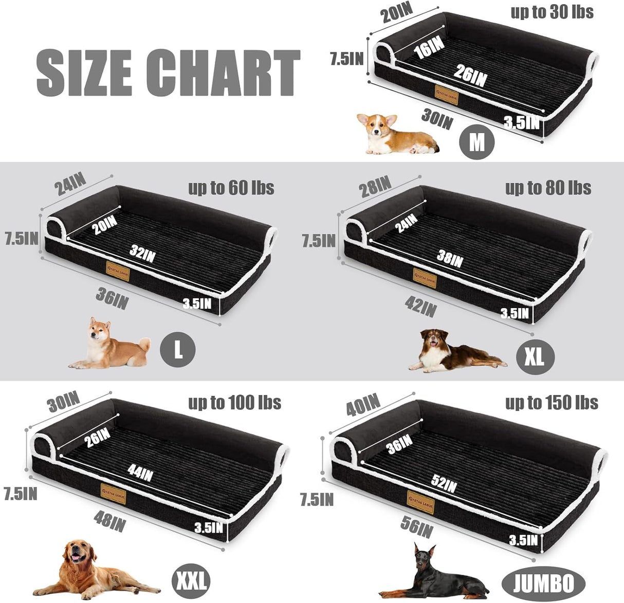 Patas Lague Cama Ortopédica para Perros Medianos 36''X24