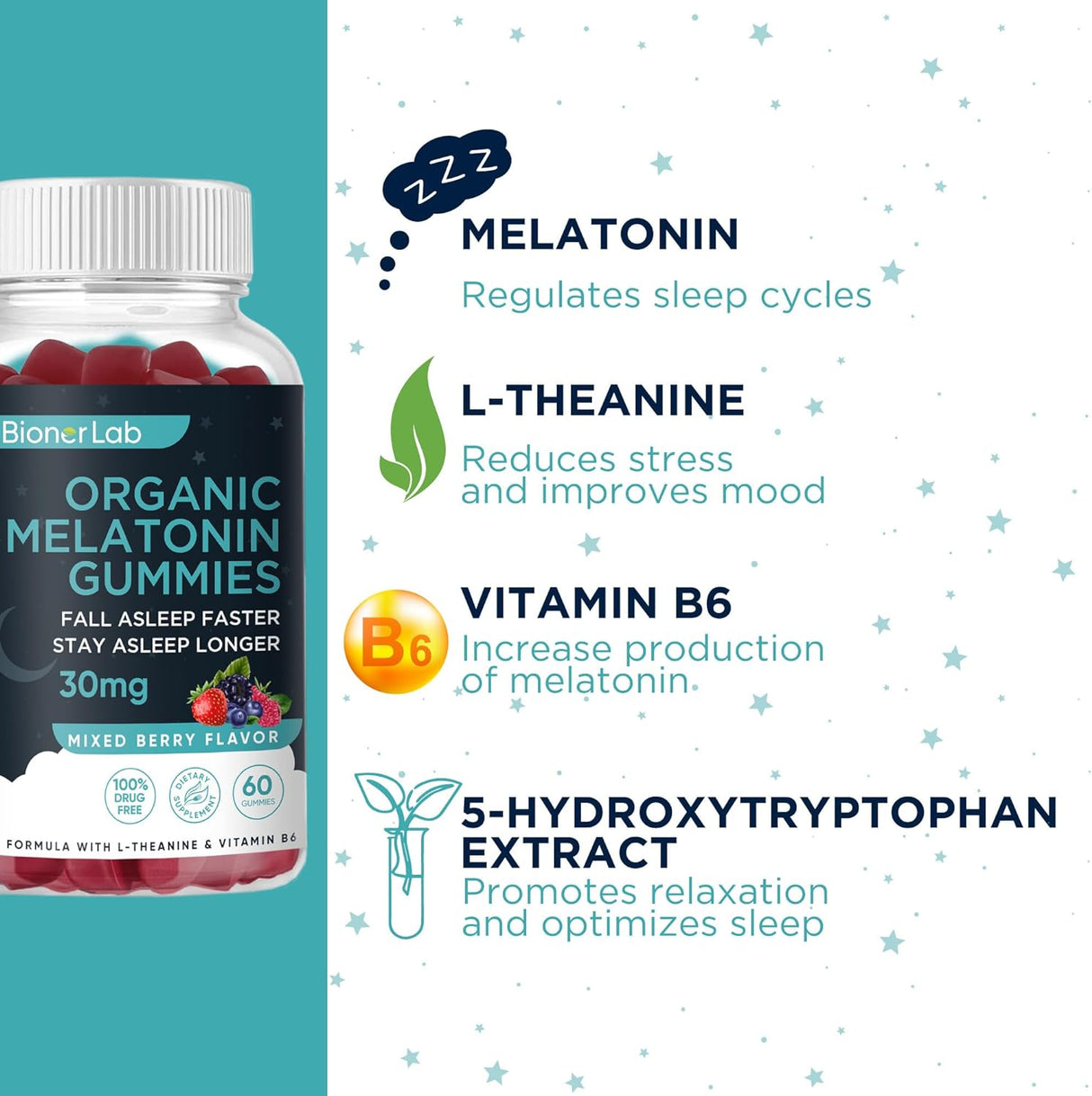 Gomitas orgánicas con L-teanina  de 30 mg  para adultos