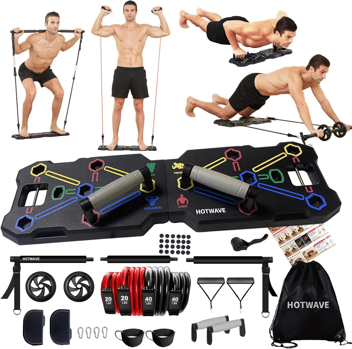 Equipo de Ejercicio HOTWAVE con 20 Accesorios y Banda de Resistencia