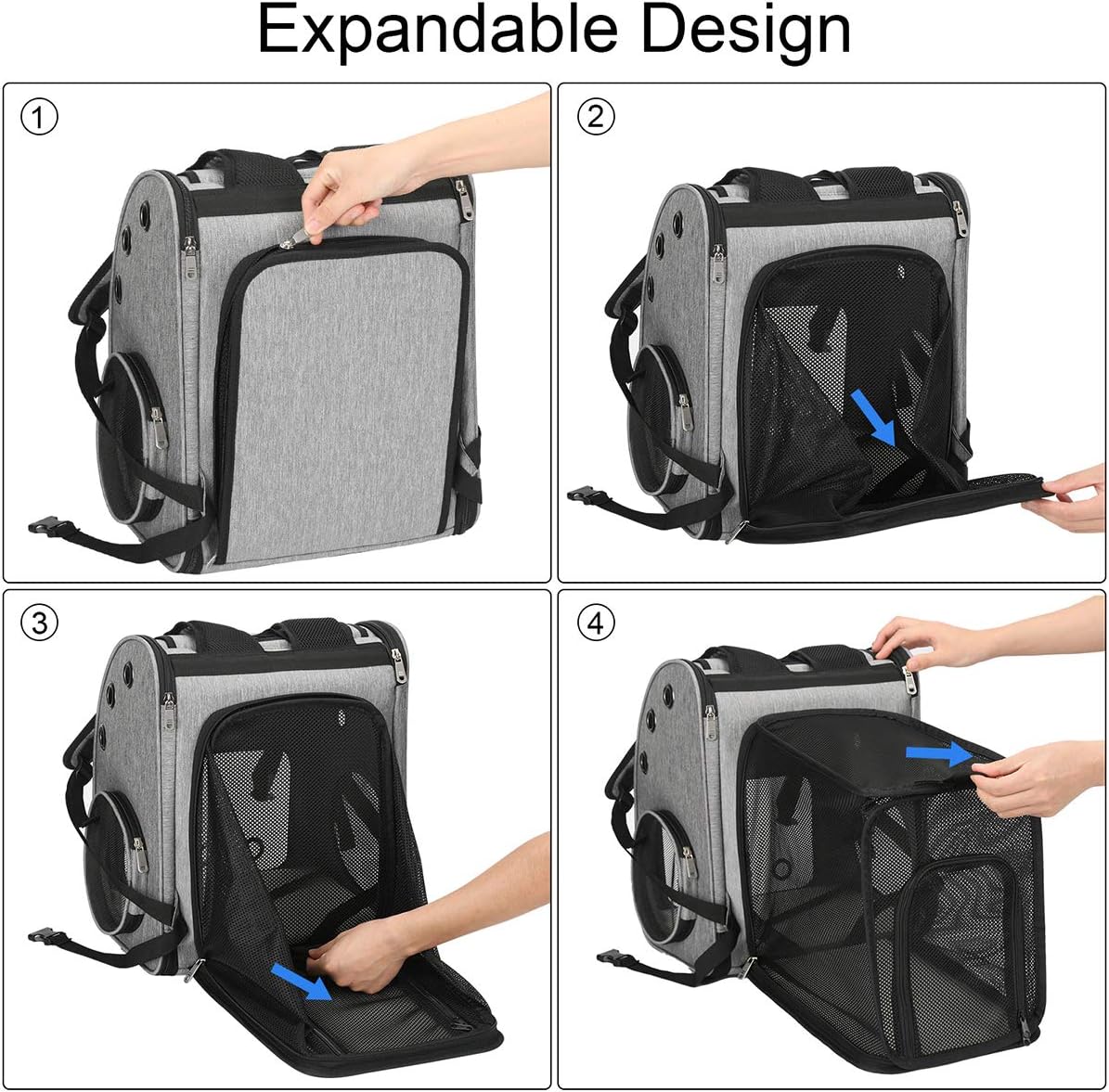 Mochila expandible para mascotas de viaje portátil