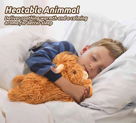 Animal de Peluche Highland Cow, Calentable y Aromatizado
