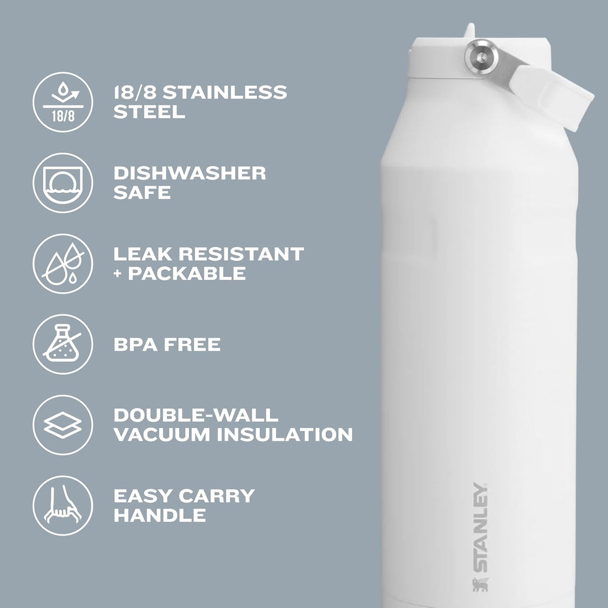 Botella de agua con popote, acero inoxidable, aislante, 2.0